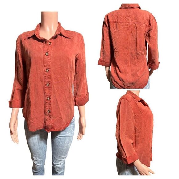 Bundle 2 Women 3/4 sleeve tencel button-down walnut and cinnamon shirts M - Picture 3 of 7